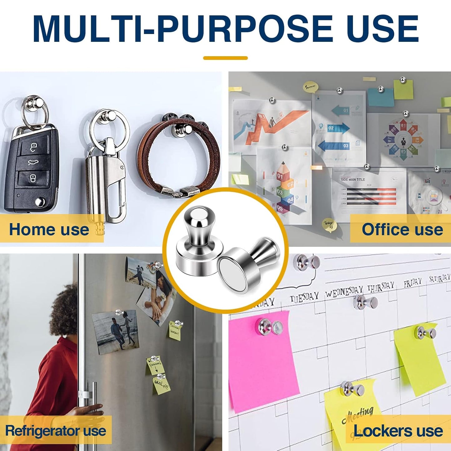 MIKEDE Strong Fridge Magnets for Whiteboard, 15Pcs Neodymium Push Pins for Refrigerator, Office, School, Classroom, Kitchen