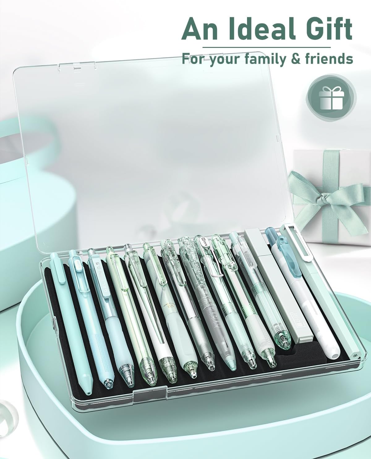 Four Candies 14Pack Pastel Gel Ink Pen Set,Cute Retractable 0.5mm Fine Point Pen,Note Taking Aesthetic Pens,12 Pack Black Ink Pens with 2Pack Highlighter, Smooth Writing Pens for School, Office(Green)