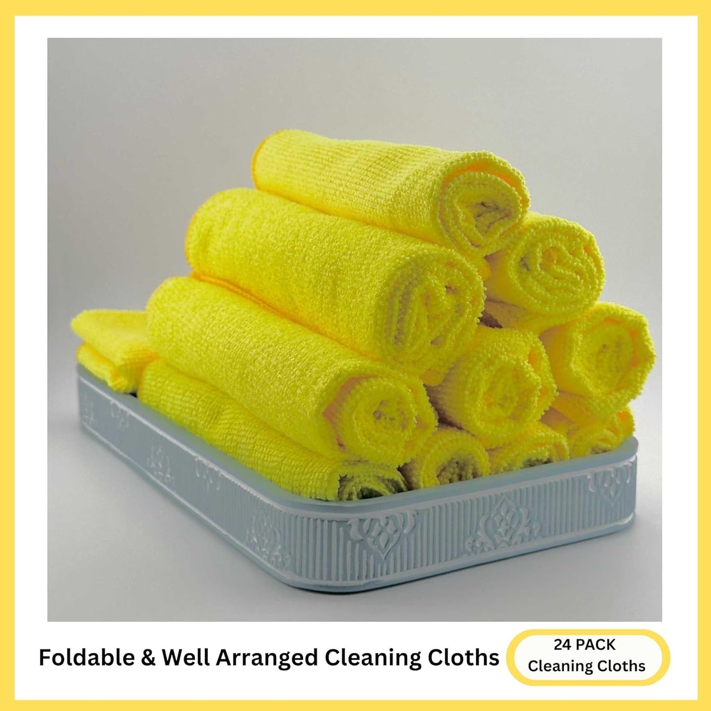 Microfiber Cleaning Cloth for Kitchen & households, Towels for Cars. (300gsm) (Pack of 24 Yellow)