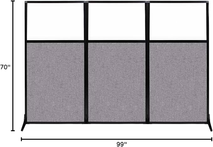 Versare Workstation Partition | Portable Wall Divider | Modern Office Cubicle | Free Standing Privacy Screen | Flexible Work Space | 99" x 70" W/Window, Cloud Gray Fabric Panels