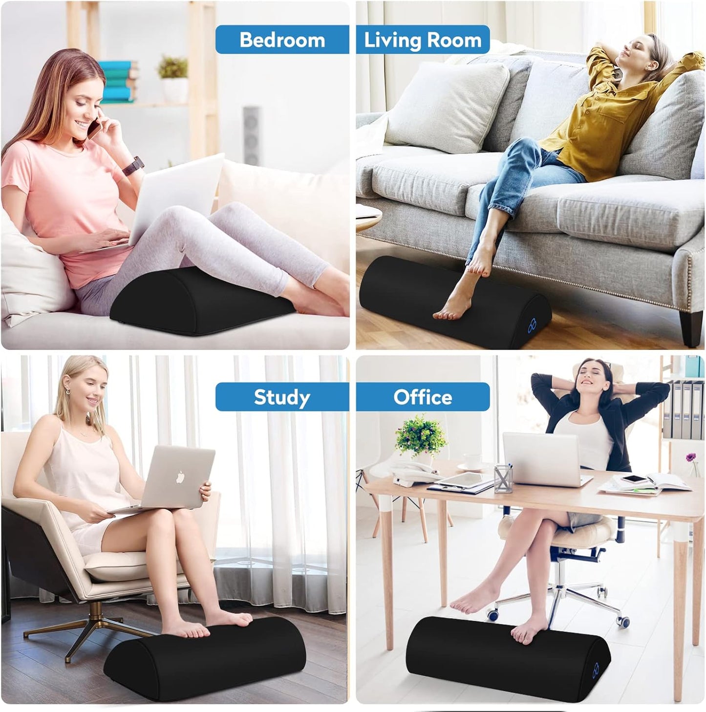 StepLively Foot Rest Ergonomic Pillow for Under Desk at Work, Anti-Fatigue Footrest Support Pillow for Fatigue & Pain Relief, Comfortable for Office Chair, Car Seat & Gaming Chair - Black, Large