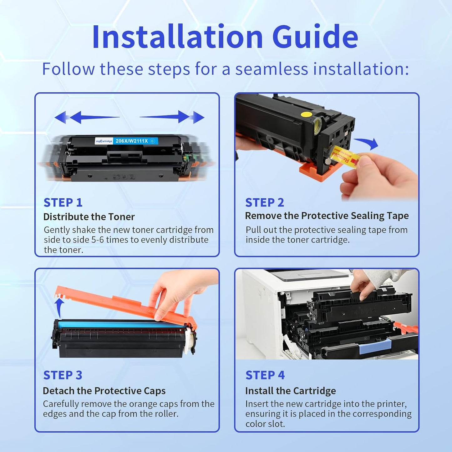 206X Toner Cartridges 4 Pack High Yield (with Chip) Compatible Replacement for HP 206X 206A for Color Laserjet Pro MFP M283fdw M283cdw M283fdn M282nw Pro M255dw M255nw M283 M255 Printer W2110X W2110A