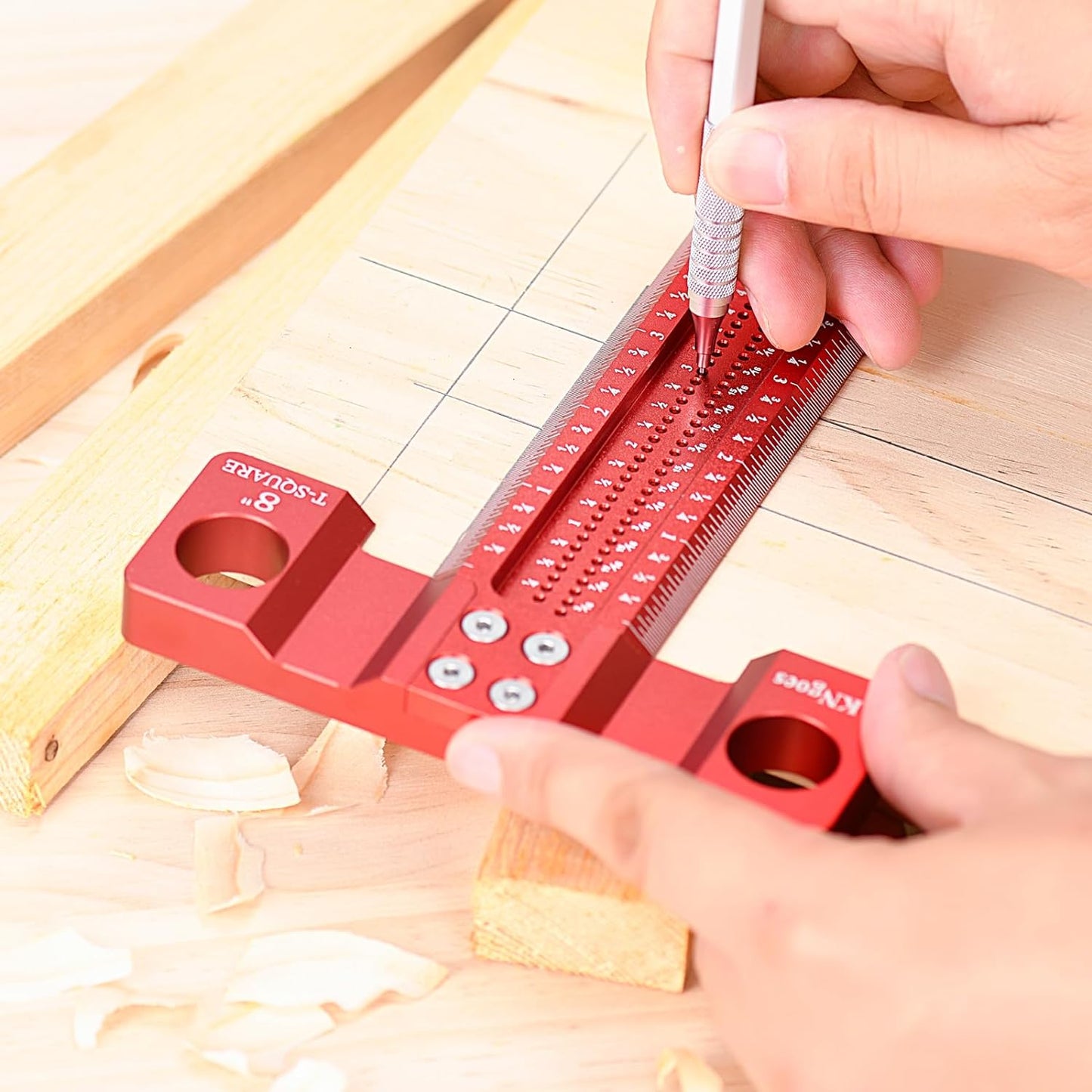 Woodworking Scriber t Square Ruler 36inch with Thoughtful Support Lips, t Square Woodworking Scriber, Aluminum Alloy Architect Ruler for Carpenter Work, Layout and Measuring Tools-Red…