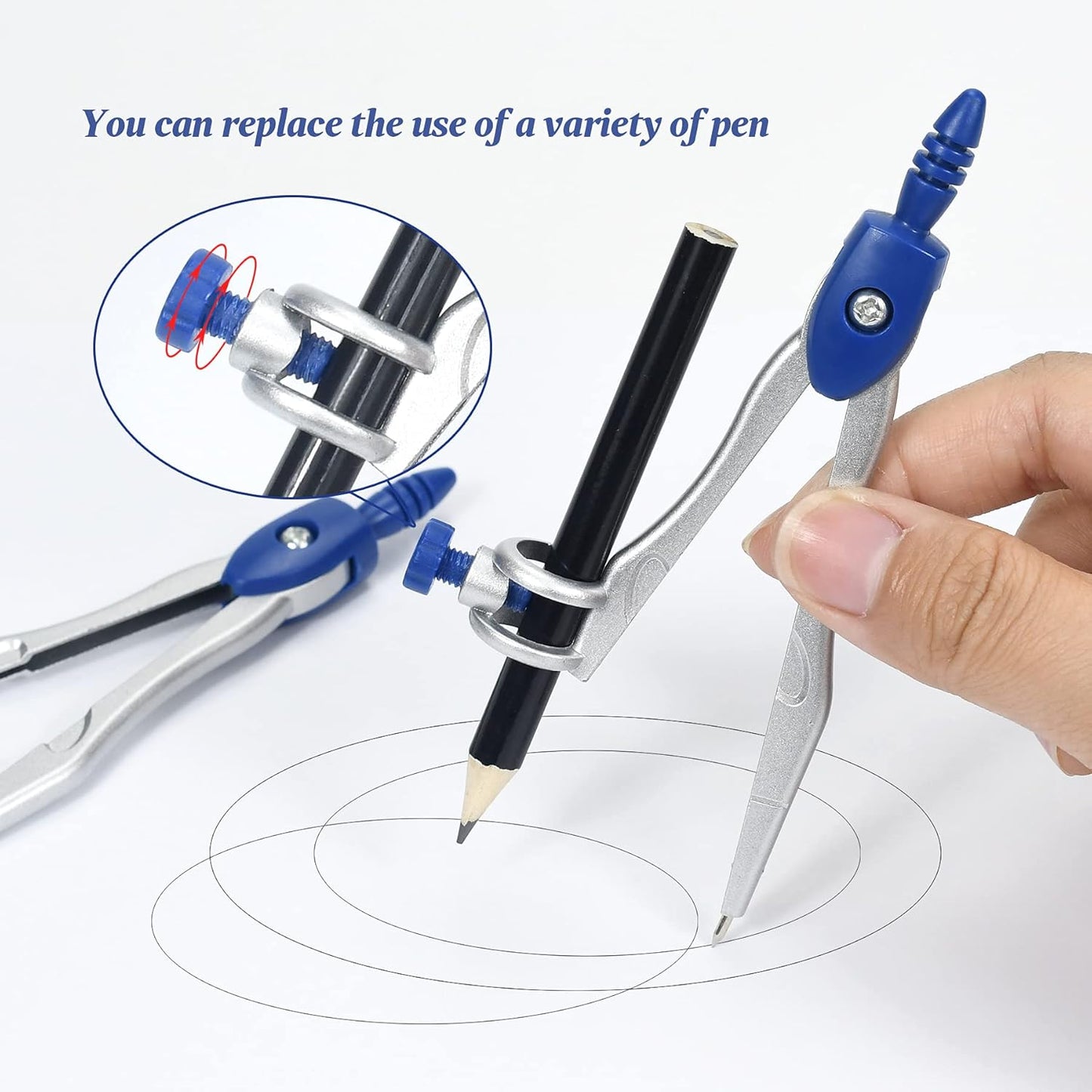 Math Geometry Kit Sets 10 Piece Student Supplies with Shatterproof Storage Box,Includes Rulers,Protractor,Compass,Eraser,Pencil Sharpener,Lead Refills,Pencil,for Drafting(Navy Blue)