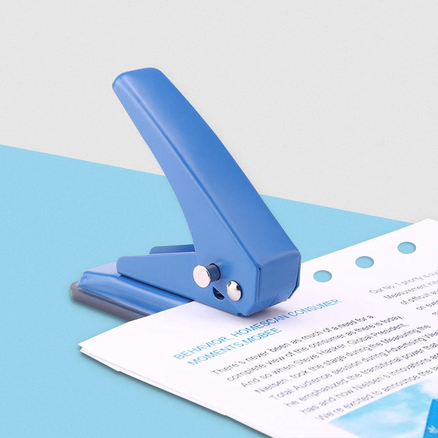 Single Hole Puncher Handheld 1/4 Inches Hole Punch, 20 Sheet Paper Punch Capacity Metal Hole Puncher with Skid-Resistant Base for Paper, Chipboard, Art Project, Blue