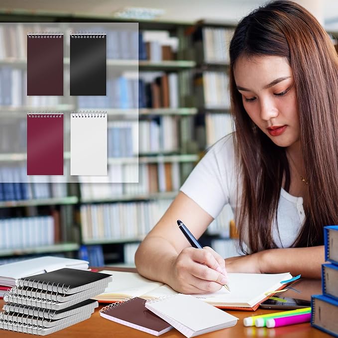 Leinuosen 24 Pcs Spiral Memo Pads 3x5 Inch 75 Sheets College Ruled Small Pocket Notebooks Little Mini Notepads Bulk Top Bound Lined Note Pads for Home School Office Travel Work (Classic Color)