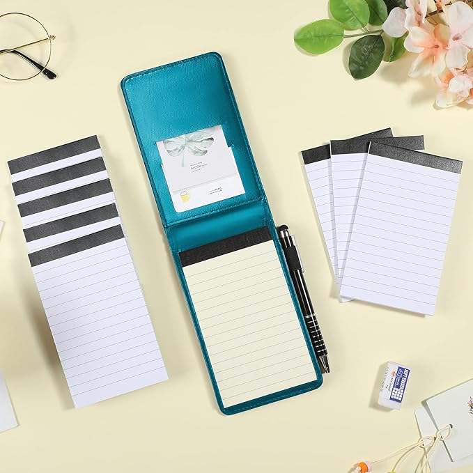 Outus 10 Pcs Pocket Notebook with Pen Set Included Mini Pocket Notepad Holder with 50 Lined Sheets, Metal Pen, 8 Pcs 3 x 5 Inch Memo Book Refills, 30 Lined Paper Per Note Pad (Sky Blue)