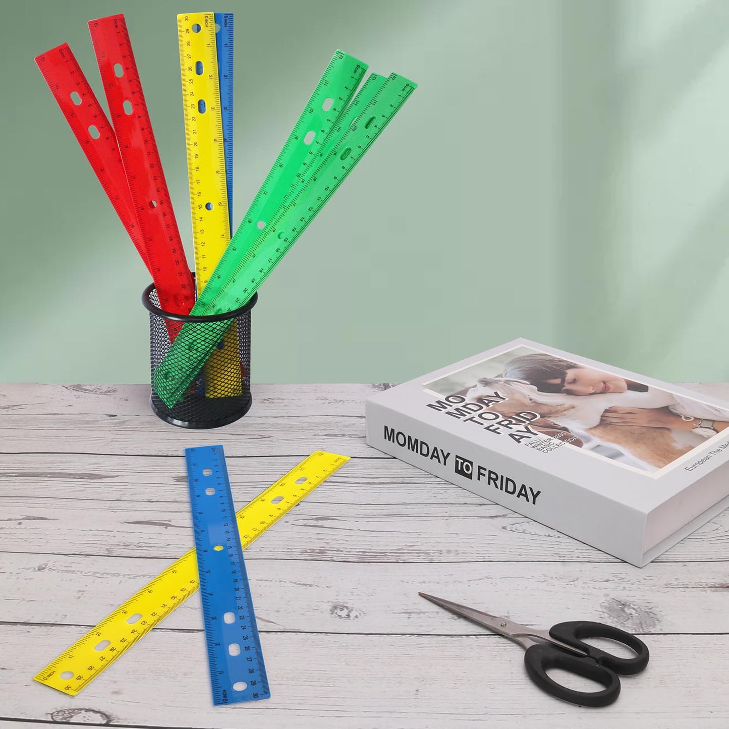 200 Pack 12 Inch Plastic Rulers Bulk, 4 Color Plastic Ruler, Colourful Ruler with Dual-Scale Measurement, Easy to Store, for Home, Office, Practical Use by KUKLIPJIM