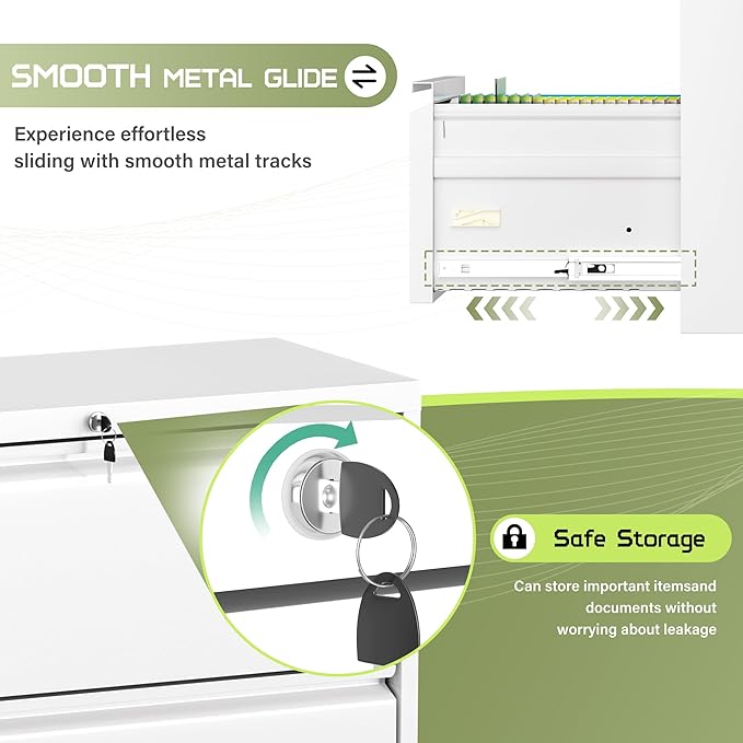Incbruce Lateral File Cabinet with Lock, 28" W 2 Drawer Filing cabinets for Home Office Home, Office, Fit A4/F4/Letter/Legal File, Under Desk Filing Cabinet (White)