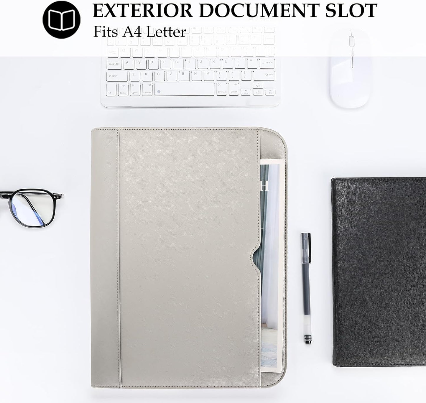 ProCase Portfolio Business Padfolio Folder with Zipper, Conference Meeting Executive File Legal Document Organizer with Pockets Letter Size A4 Writing Pad Notepad Padfolio -Grey
