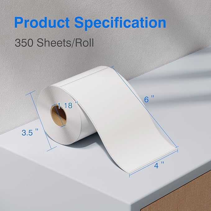 Thermal Shipping Labels - 350 Sheets per Roll, 4x6 Inch, Compatible with Zebra, Brother, Rollo, JADENS, Nelko, Phemome, Polono Printers, Self-Adhesive, Premium Quality for Shipping & Packaging