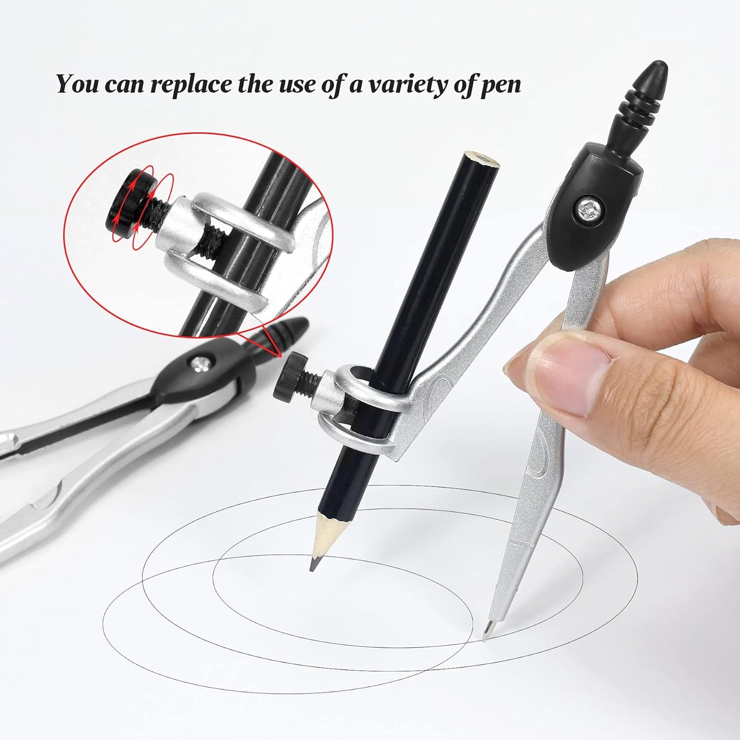Math Geometry Kit Sets 10 Piece Student Supplies with Shatterproof Storage Box,Includes Rulers,Protractor,Compass,Eraser,Pencil Sharpener,Lead Refills,Pencil,for Drafting and Drawings(Black)