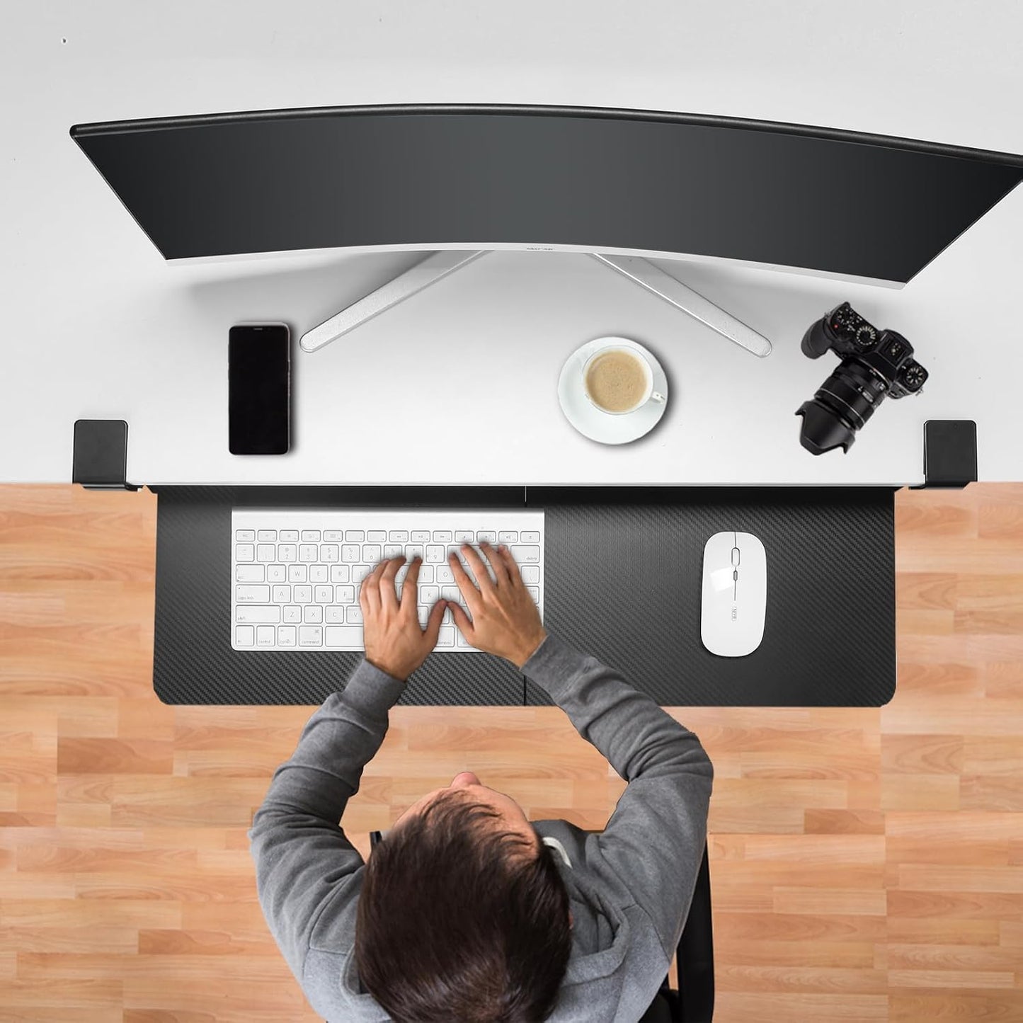 ETHU Keyboard Tray Under Desk, 26.77" X 11.81" Large Size Keyboard Tray with C Clamp-on Mount Easy to Install, Computer Keyboard Stand, Ergonomic Keyboard Tray for Home and Office (Carbon)