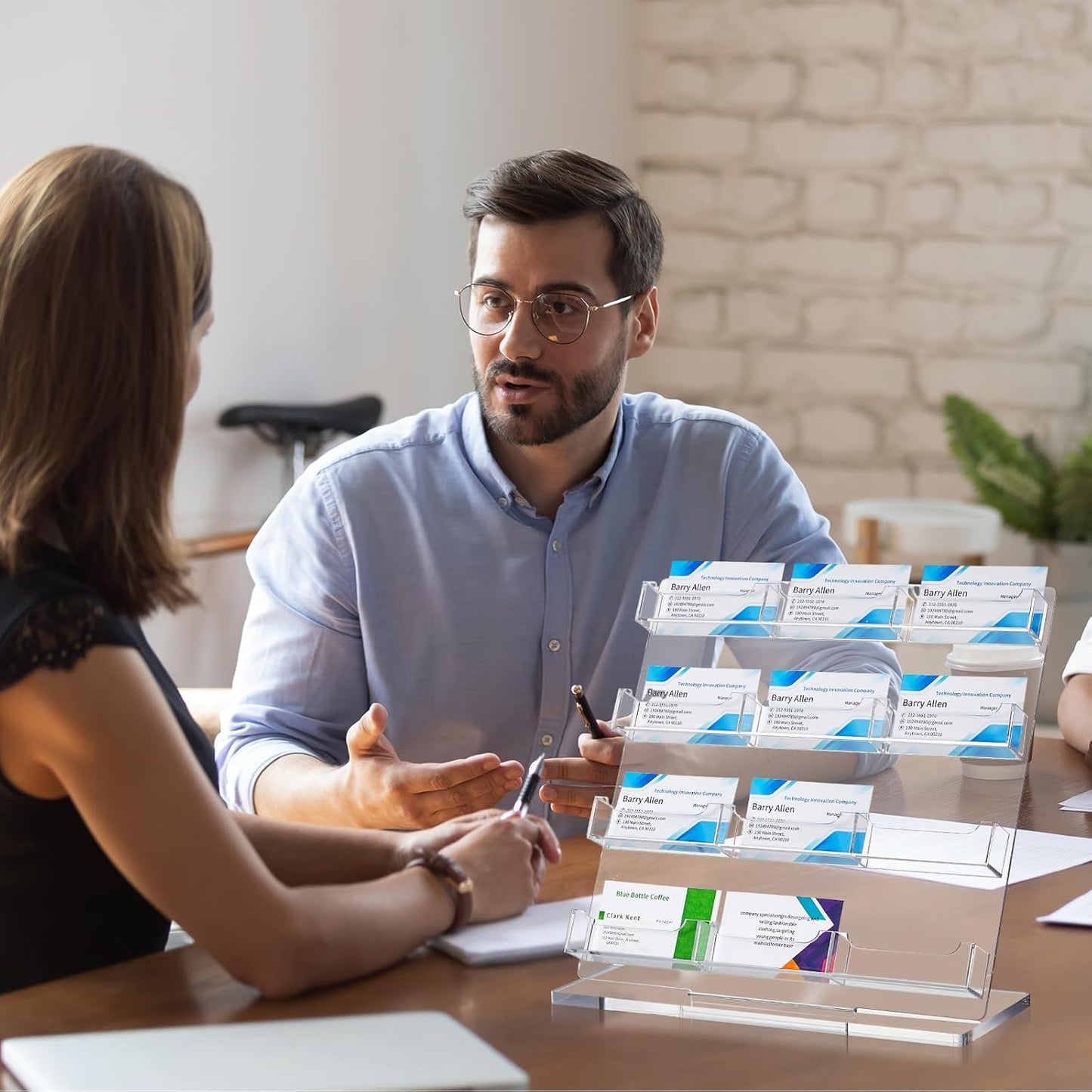 Business Card Holder for Desk 12 Slots Freestanding Acrylic Business Card Holder Display Stand Multiple Organizer for Office Meeting Exhibition Home