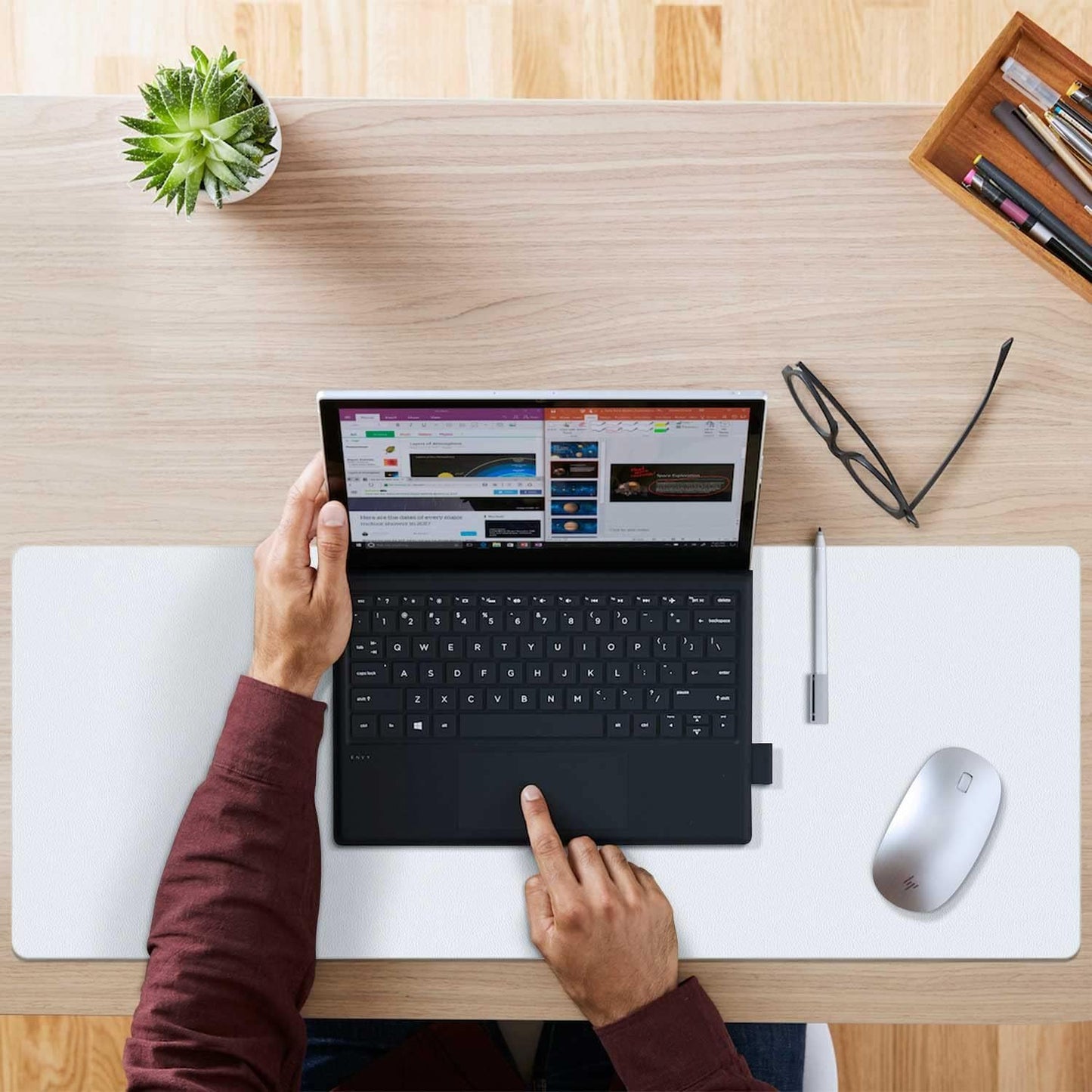 Aothia Double-Sided PU Leather Desk Pad - Non-Slip Large Mouse Pad & Desk Mat for Office, Home - Waterproof, Easy to Clean, Durable Dual-Sided Surface (31.5" x 15.7", White)