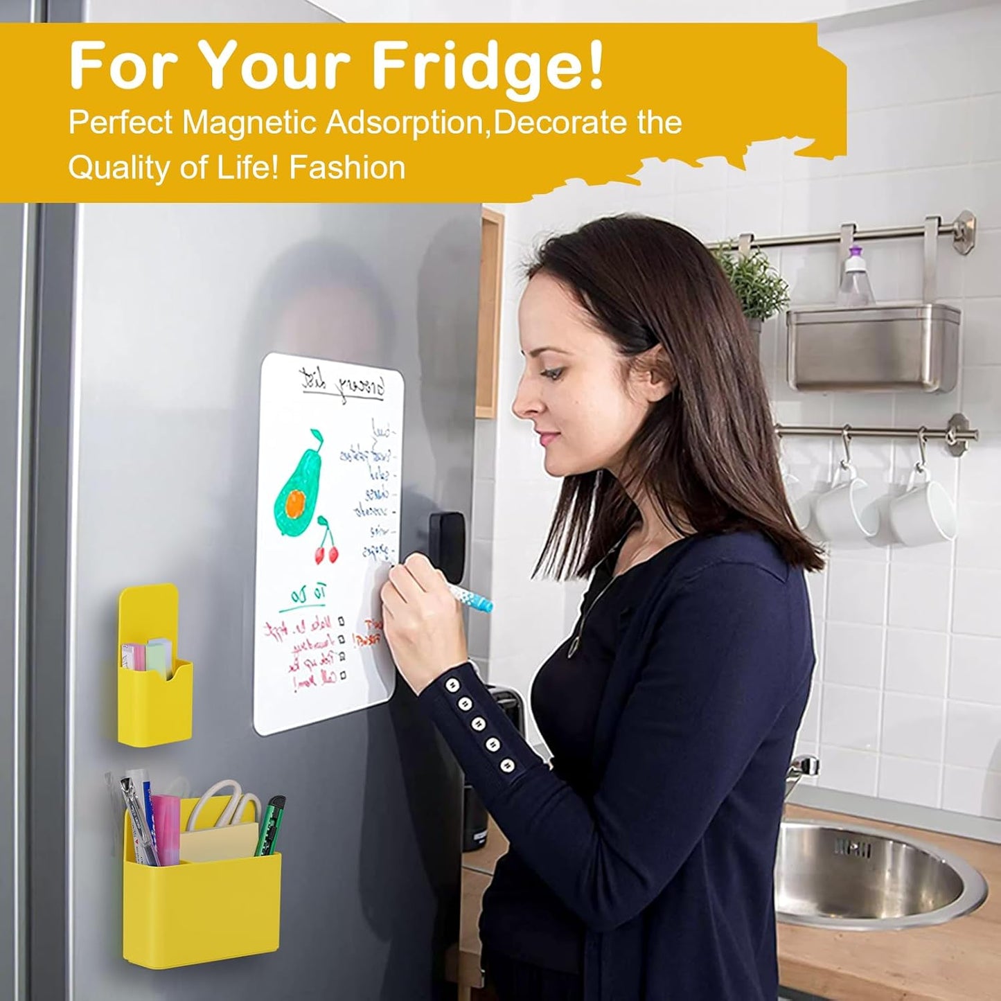 Magnetic Pen Holder,2 Pack Magnetic Dry Erase Marker Holder with Generous Compartments,Strong Magnet Storage Marker Pen Pencil Organizer for Refrigerator,Whiteboard,Locker Accessories