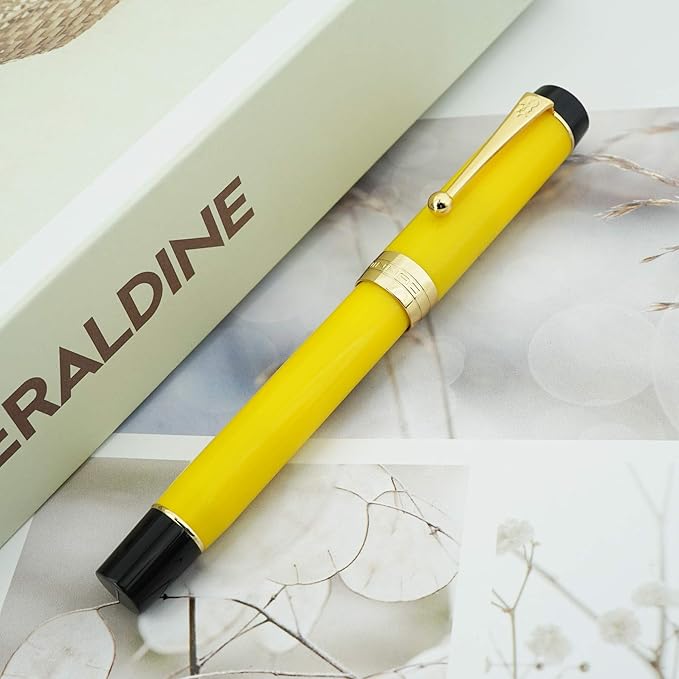 Jinhao 100 Fountain Pen Celluloid Classic Style, #6 Nib Smooth Writing Instrument with Refillable Converter and Pen Case Set