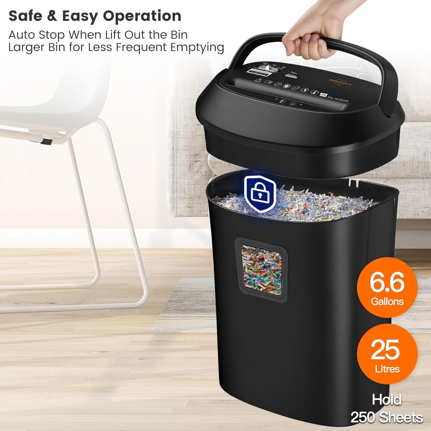 Paper Shredder 58dB 14-Sheet Cross-Cut Shredder with US Patented Cutter Shreds Card/CD, Heavy Duty Paper Shredding Machine for Home Office with Auto Jam Proof,6.6-Gallon Bin