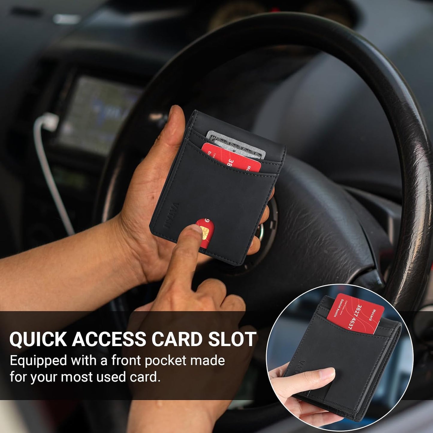 VATAN Wallet for Men, Mens Minimalist Wallet Credit Card Holder, Slim Leather Rfid 2 ID Window Large Capacity With Gift Box (Crazy Horse Black)