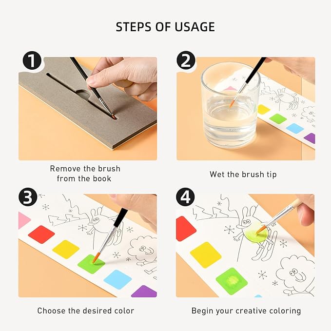 MiDeer Watercolor Painting Book for Kids Ages 4-8, Pocket Watercolor Painting Book Arts and Crafts for Toddlers, Travel Activities Paint with Water Coloring Book Set for Kids 3-8 (Wonder Forest)