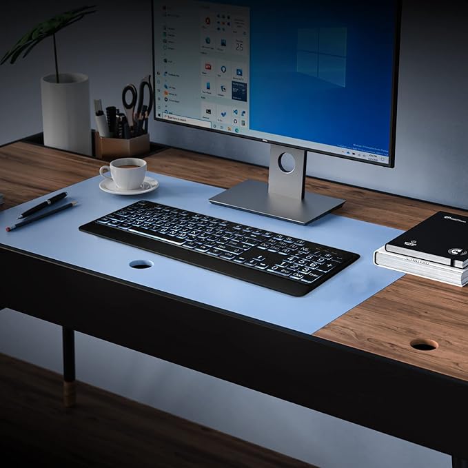 Large Print Backlit Keyboard, USB Wired Computer Keyboard, Full Size Keyboard with White Illuminated LED Compatible for Windows Desktop, Laptop, PC, Gaming, Black