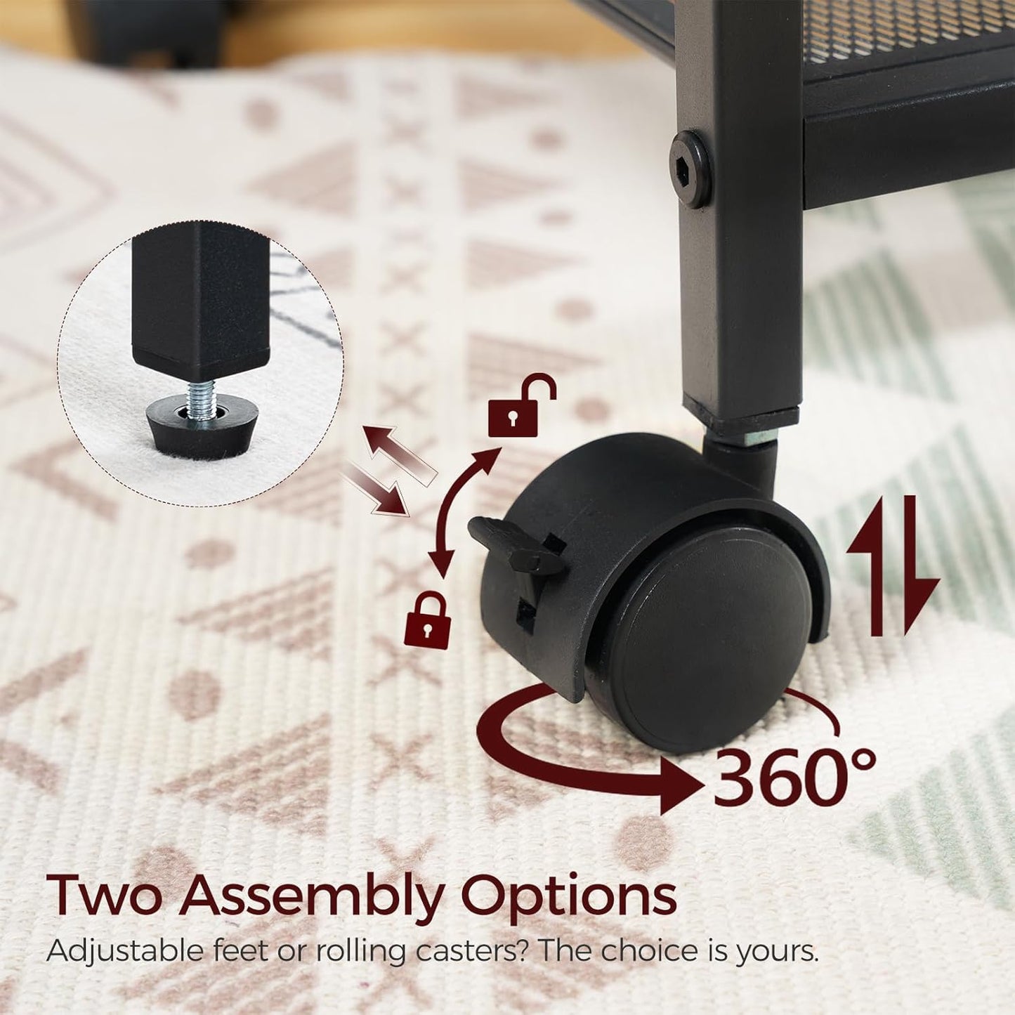 Mobile Printer Stand, 3-Tier Industrial Printer Cart with Power Outlets and 2 USB Ports, Rolling Printer Table on Wheels for Home Offices Kitchen Organization Rack, Rustic Brown PTHR78E01