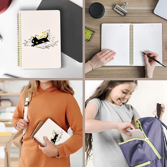 Cute Spiral Notebook journal B5 Aesthetic Pretty Design for Women Girls Kawaii with Pocket, 10 x 7.2 inch, Lined, Cat Book