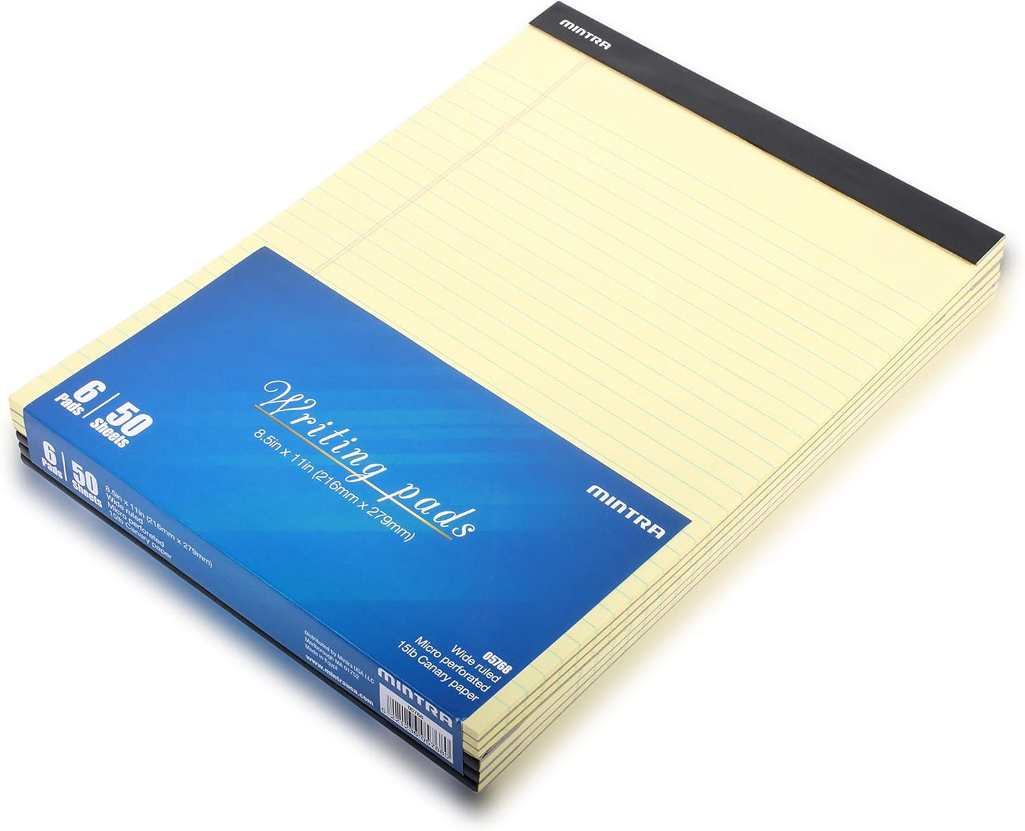 Mintra Office Legal Pads - ((BASIC CANARY 6pk, 8.5in x 11in, WIDE RULED))