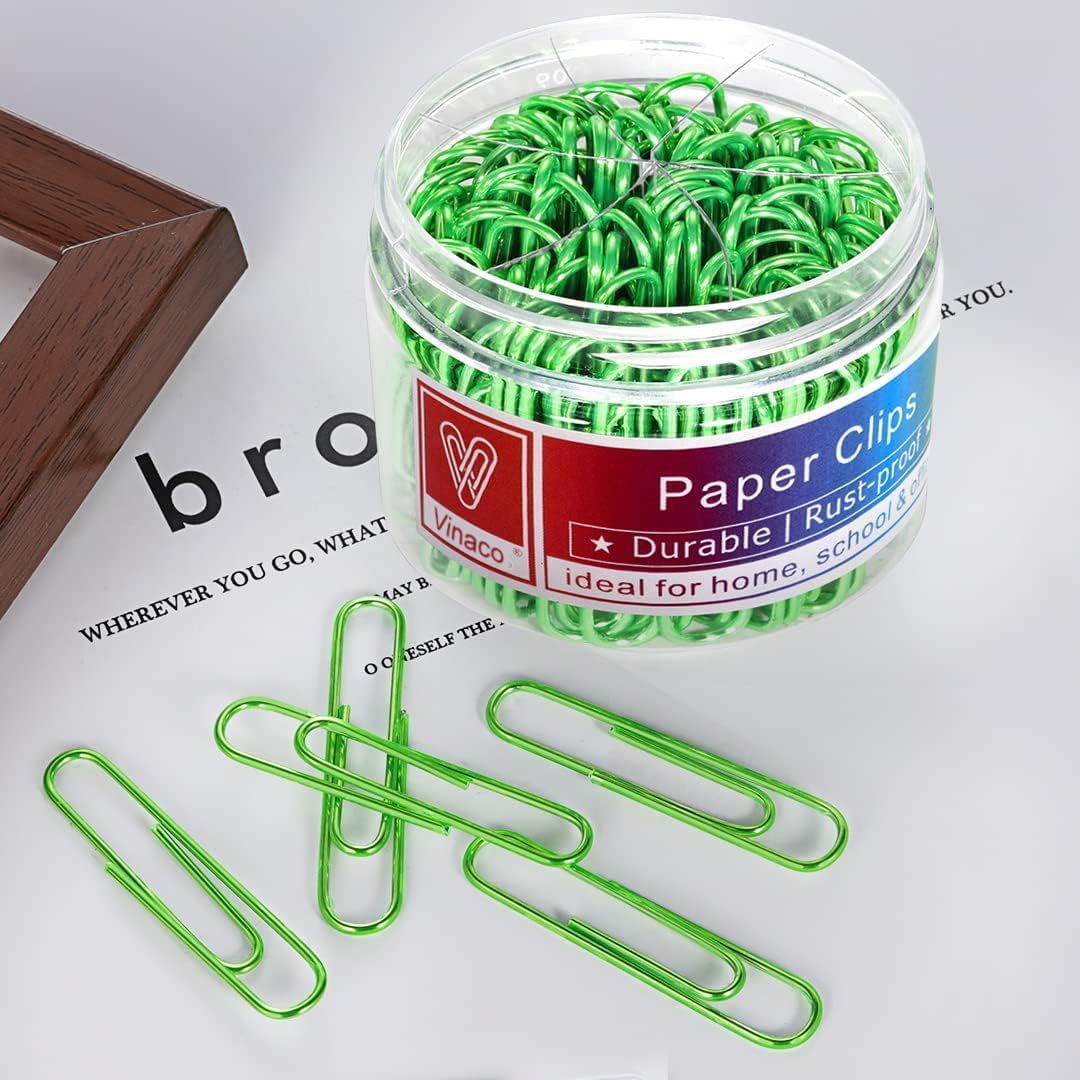 Vinaco Green Paper Clips, 400PCS Medium and Jumbo(1.3 inch & 2 inch) Paper Clips, Durable and Rustproof, Coated Large Paperclips Great for Office School Document Organizing (Green)
