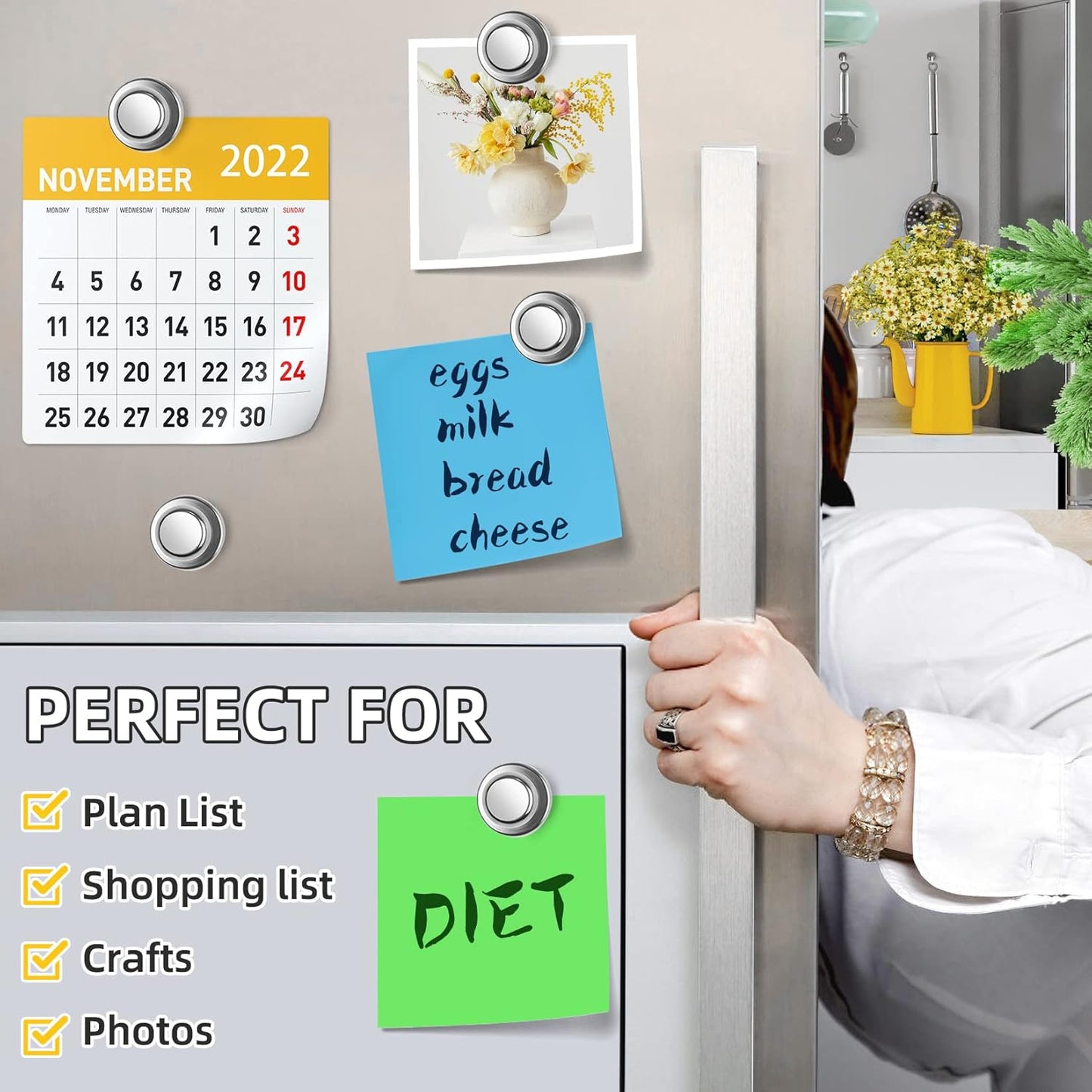 Strong Fridge Magnets, Push Pin Magnets, Strong Refrigerator Magnet Strong, Magnetic Push Pins, Dry Erase Board Whiteboard Magnet for Fridge, Map Decor, Locker, Kitchen, Office, School