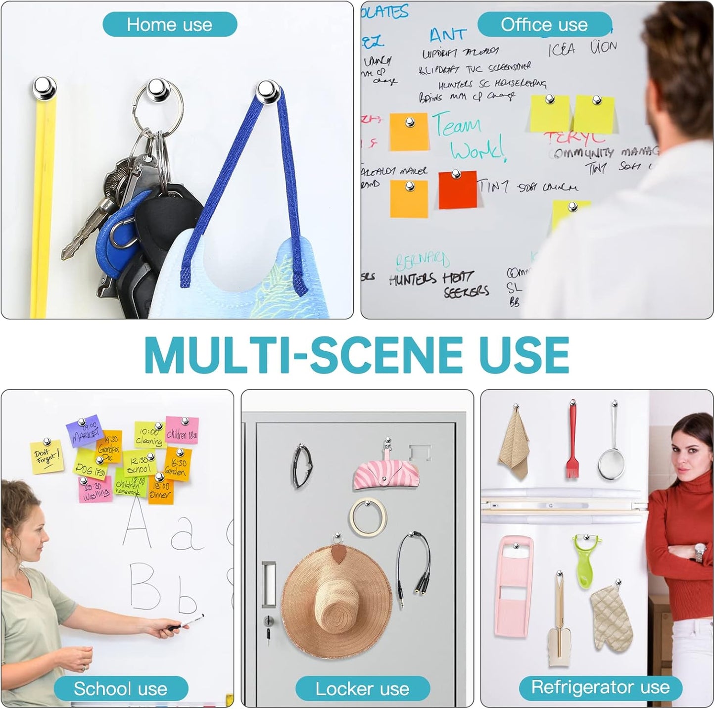 Pack of 24 Silver Magnetic Push Pins for Fridge, Whiteboard, Map, Office, DIY - Refrigerator Magnets for Locker