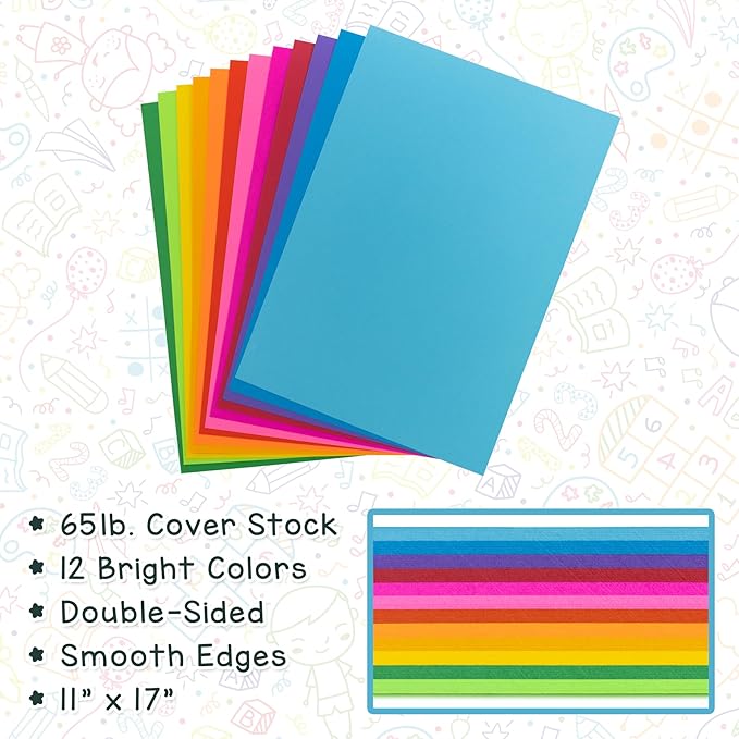 Hygloss Purple Bright Colored Cardstock - 11x17-Inch, 50 Sheets, 65 lb/ 176 gsm, Fade-Resistant, Acid-Free Color Card Stock Paper
