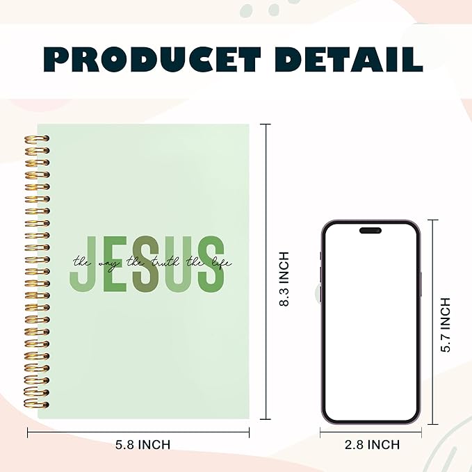 Boho Christian Notebook Journal, Christian Gifts for Women, Bible Notebooks for Note Taking, Bible Journaling Notebook, Jesus the Way the Truth the Life Hardcover Spiral Notebook 5.5x8.3 green