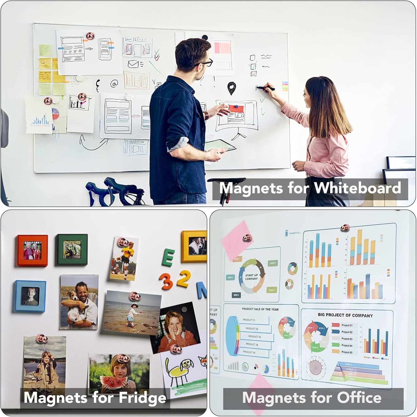 LOVIMAG 20 PCS Refrigerator Magnets, Rose Gold Fridge Magnet Strong Magnets for Whiteboard, Small Neodymium Magnetic Ideal for Push Pin, Office, Classroom, Map