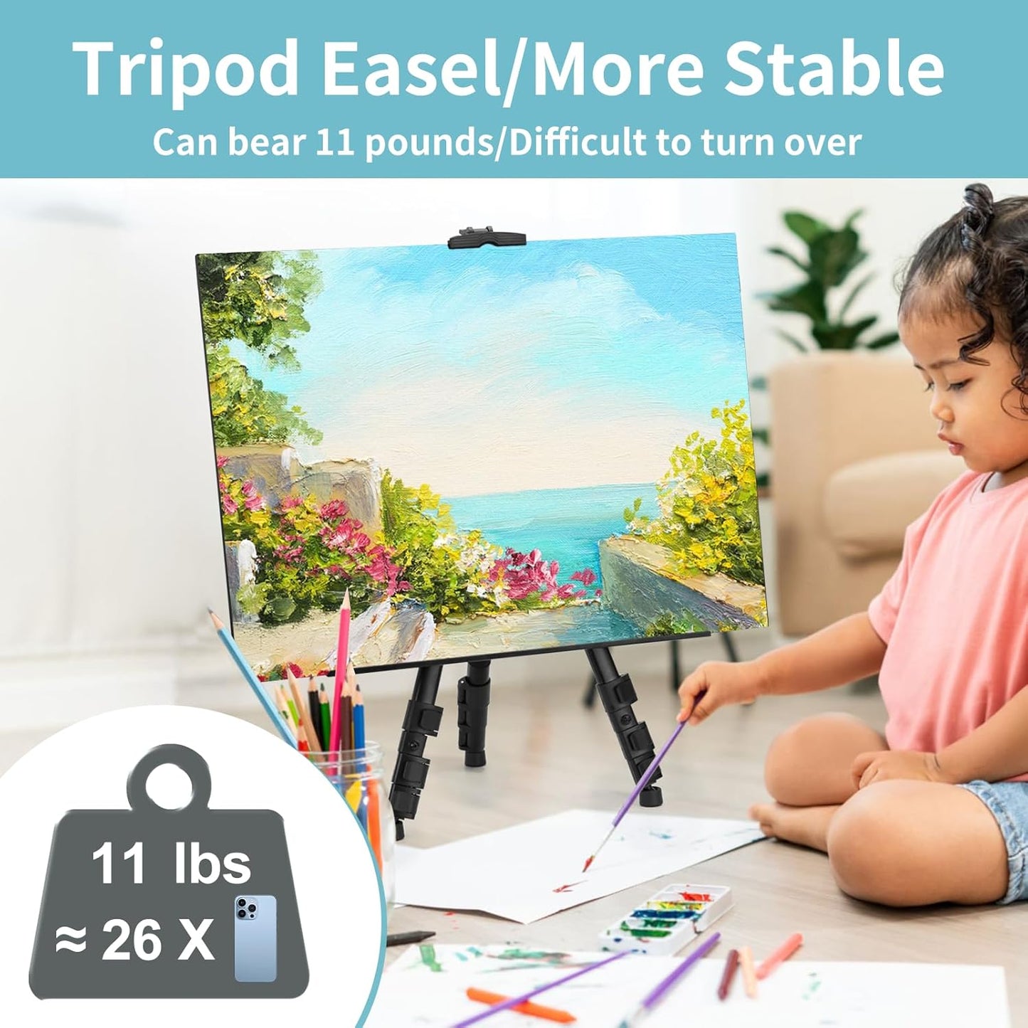 2PCS Art Painting Easel Stand, Adjustable Metal Large Easel for Painting, Canvas Heights from 17 to 66 Inch, Standing Easel for Painting, Wedding Sign, Tabletop or Floor, Black