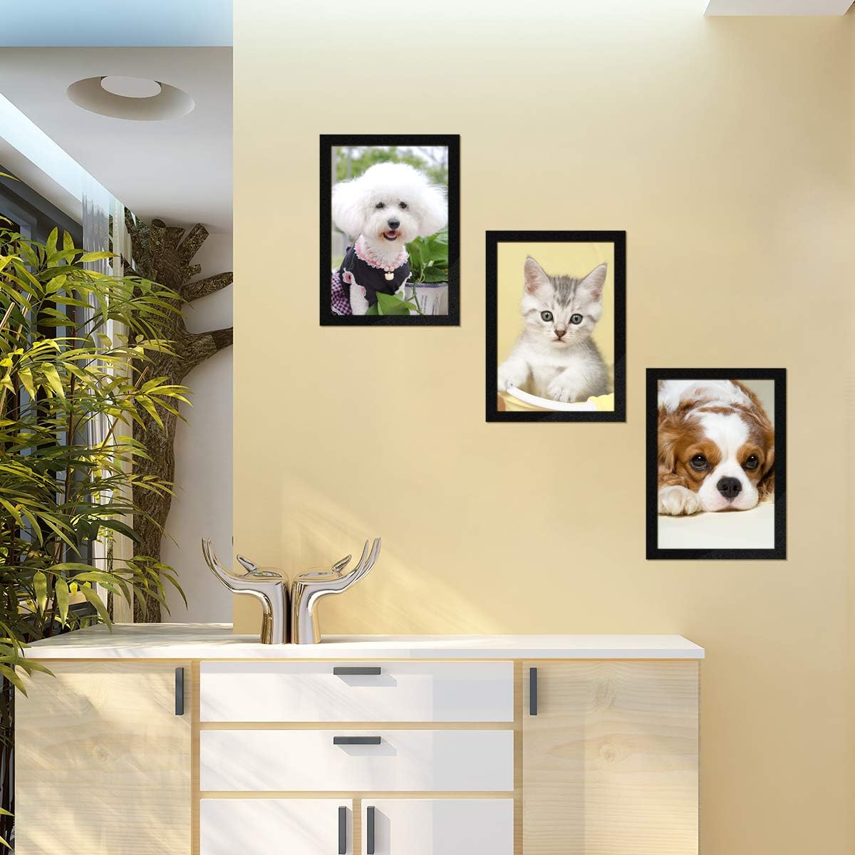 Document Sign Holder Pockets with Adhesive Back, Plastic Poster Picture Notice Display Frame for Window/Door/Wall/Cabinet, 8.5 x 11.6 Inches, Black, 6 Pack