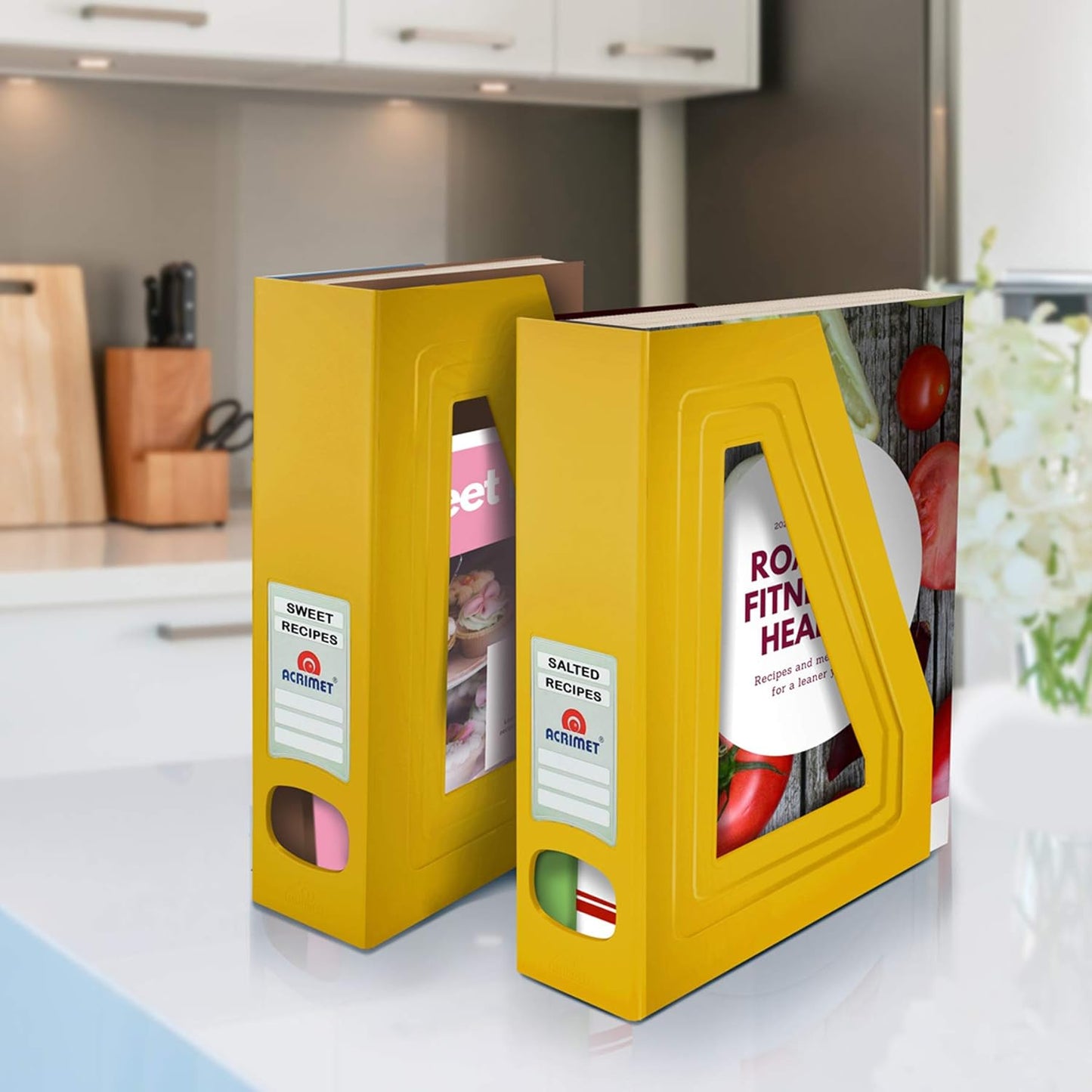 Acrimet Magazine File Holder, Durable Rack, Space-Saving Organizer (Plastic) (Yellow Color) (2 pack)