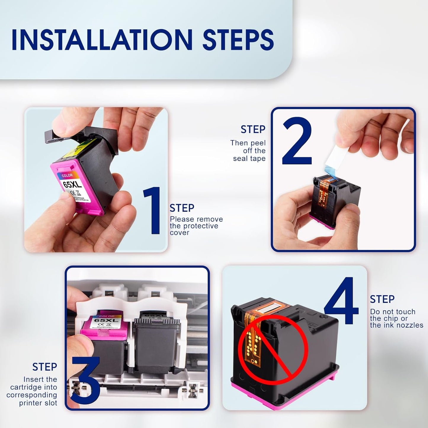 65XL 65 Ink Cartridges Black/Color Combo Pack Compatible for HP Ink 65 Works with Envy 5052 5055 5070 deskje 2600 2622 2652 2655 3700 3755 3772 (1 Black, 1 Color) 2-Pack