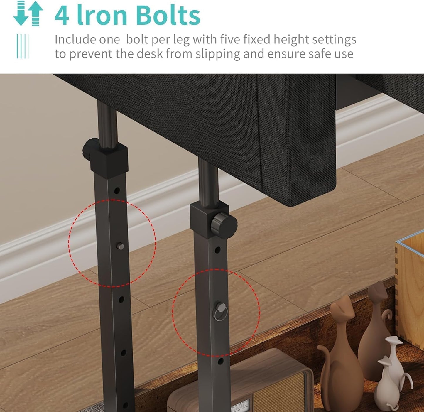 Small Portable Standing Rolling Desk - 32 Inch Adjustable Mobile Stand Up Teacher Desks with 2 Fabric Drawers on Wheels, Couch Sofa Side Laptop Table with Storage for Bedroom Home Office, Rustic Brown