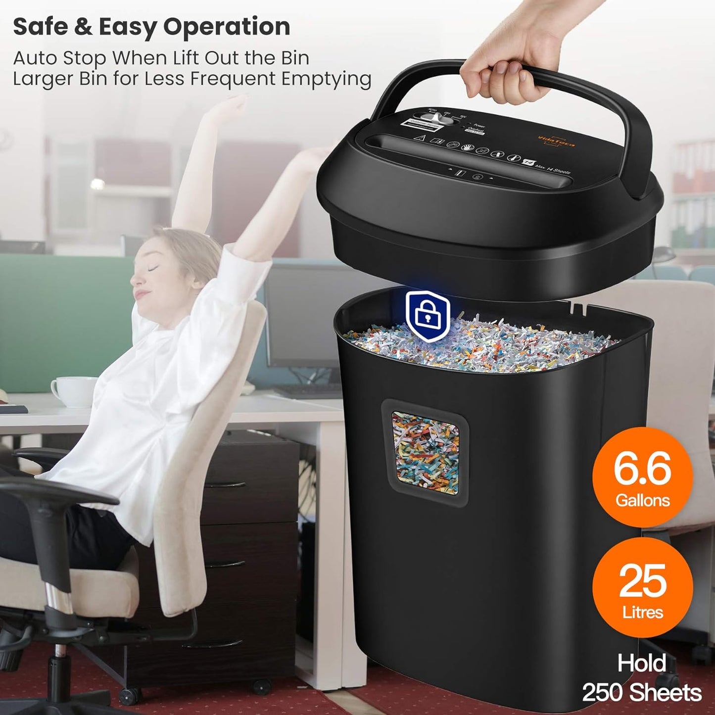 Paper Shredder 14-Sheet Cross-Cut Shredder with US Patented Cutter,Also Shreds Card/CD,Heavy Duty Paper Shredding Machine for Home Office,Fast with Jam Proof System,6.6-Gallon Basket (ETL)