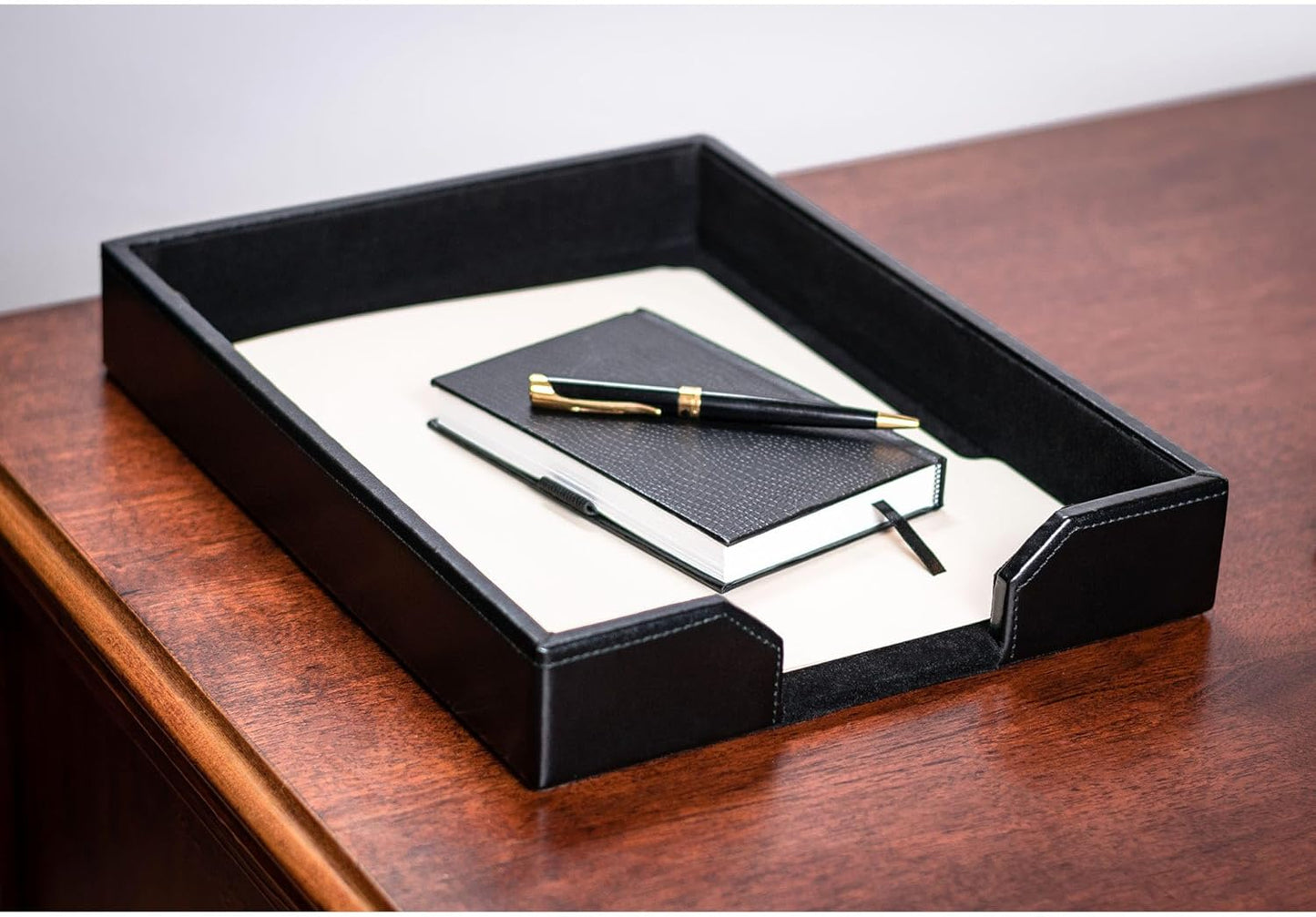 Dacasso Black Bonded Leather Luxury 7 Piece Desk Set - Blotter Pad & Desk Mat Organization Essentials - Executive Decor and Surface Protector