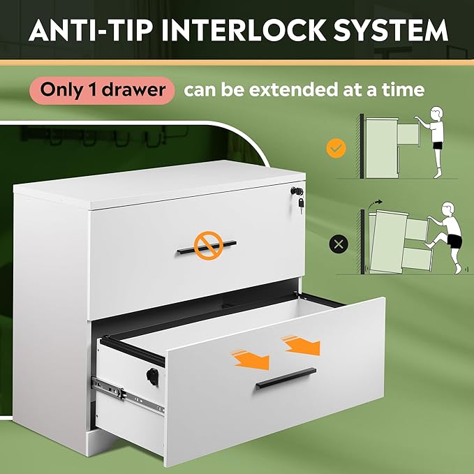 DEVAISE 2-Drawer Wood Lateral File Cabinet with Lock for Home Office, White