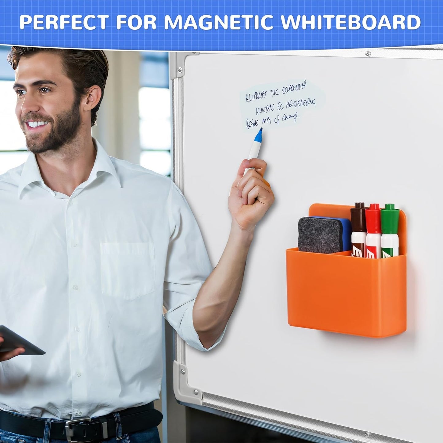 Magnetic Dry Erase Marker Holder, Magnetic Pen Marker Holder for Whiteboard, Fridge, Locker Accessories, School, Office, Home, Magnet Pen Cup,1 Pack, Orange