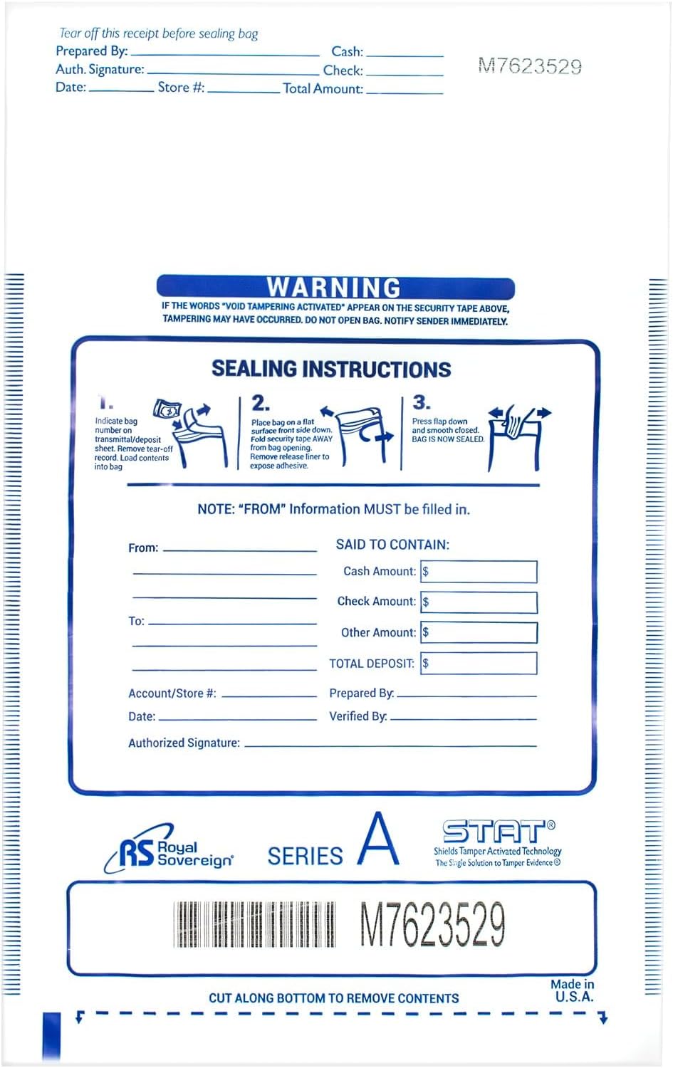 Royal Sovereign 9 x 12 White Deposit Bags 100 Pack (RMTE-912AW)