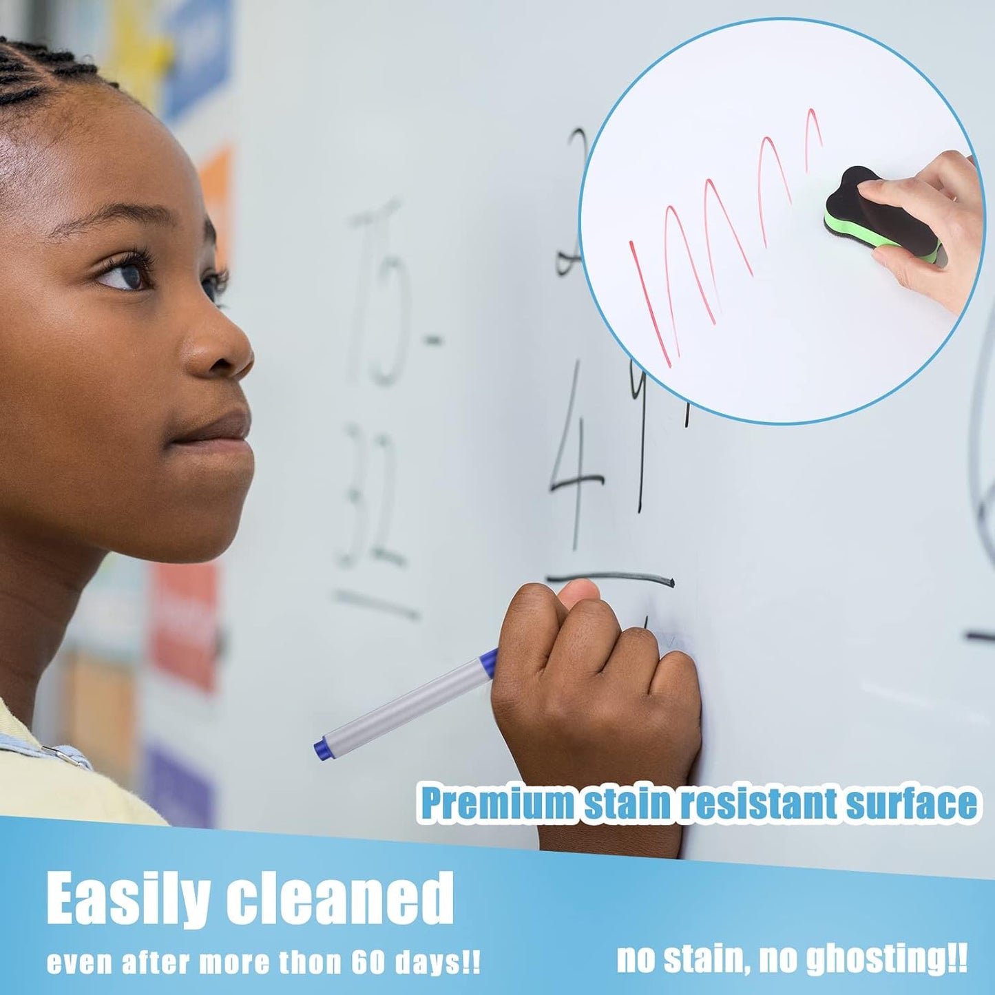 Magnetic Dry Erase Whiteboard Contact Paper White Board Wall Paper Magnetic White Board Wall Decal Peel and Stick for Classroom Playroom Office with 3 Markers and Eraser(47 x 106 Inch)