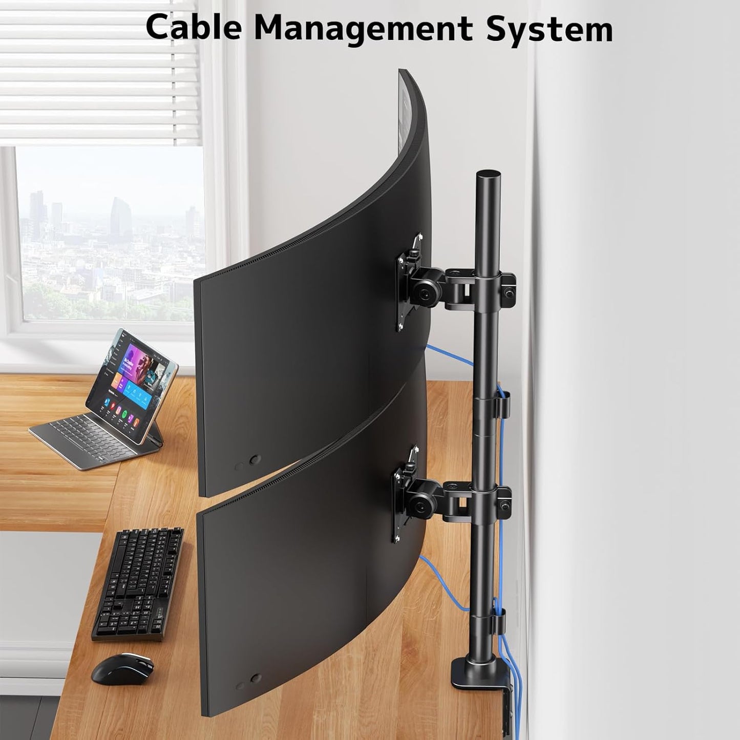 Dual Vertically Stacked Ultrawide Monitor Desk Mount 17-49 Inch - Extra Tall Heavy Duty Adjustable Monitor Arm for 2 monitores,Weight 2-20 kg per Arm,VESA 75/100 mm