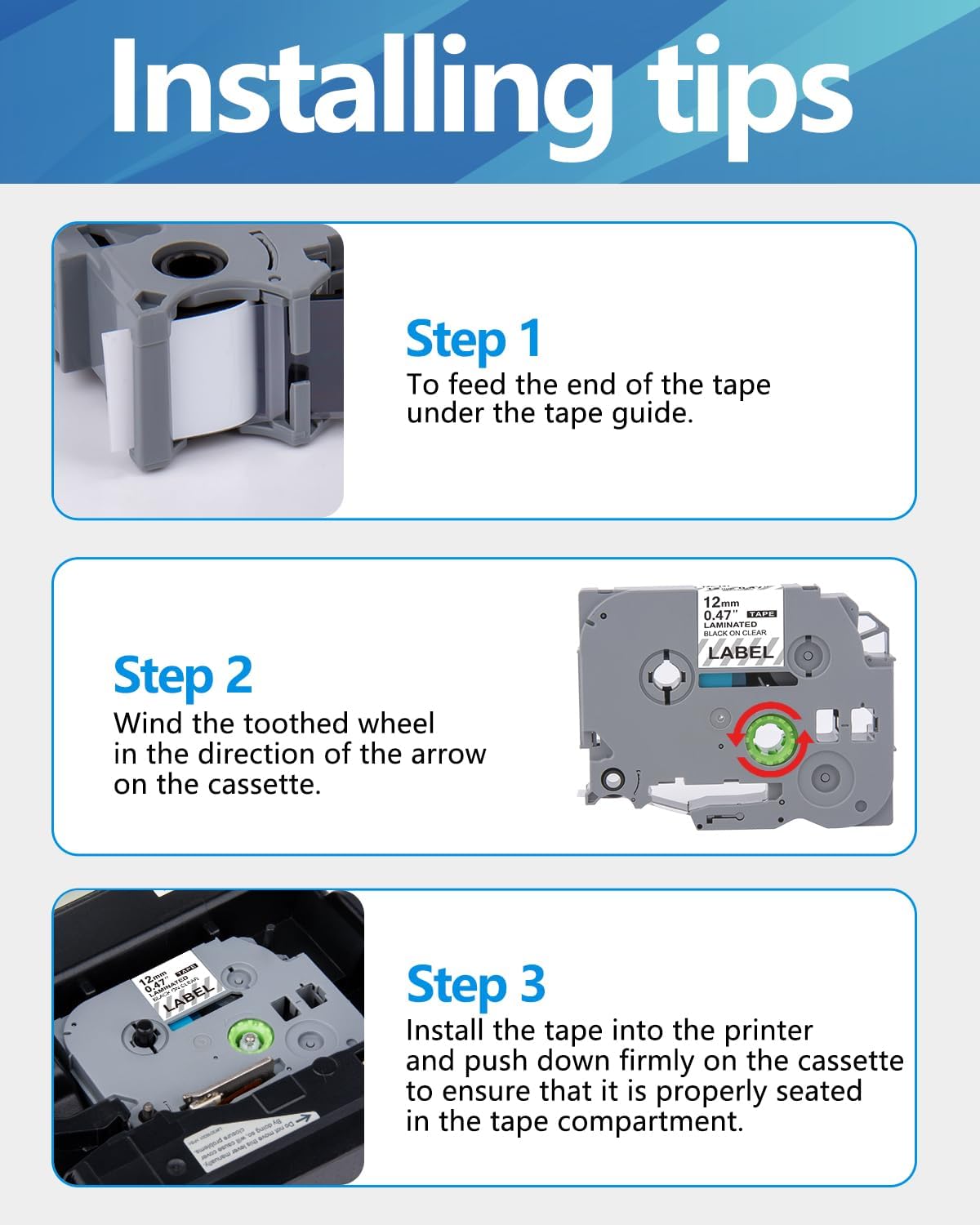 Weemay 3X Clear Label Tape Replacement for Brother Label Maker TZe Tz Tape 12mm 0.47 Laminated Clear TZe131 131 for PT H110BP D210 D220 P710BT P300BT D400 D200 H111 D600, 1/2 Inch x 26.2 Ft