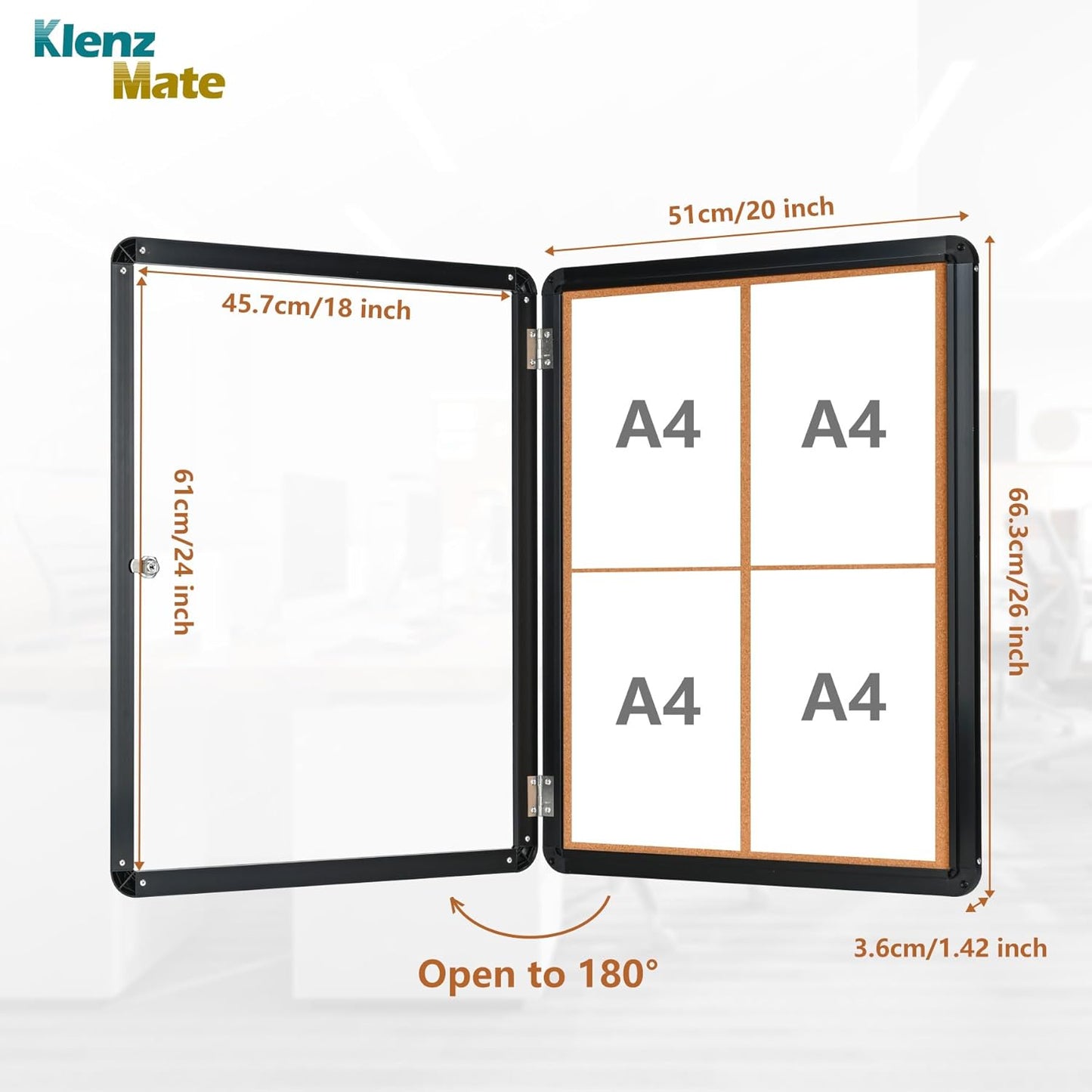 26"x20" Enclosed Cork Bulletin Board Tamper-Proof Dispaly Case, Aluminium Frame, Shatter Resistant Lockable Bulletin Board with Clear Acrylic Door for School,Office,Mall,Community,Hospital,Church