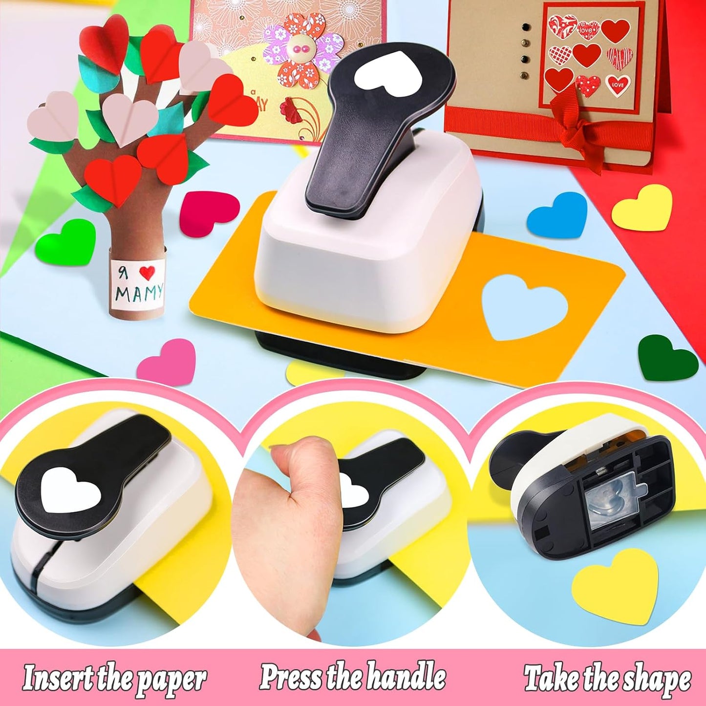 Heart Hole Puncher for Crafts, Heart Paper Cutter, Hearts Paper Punch, Hearts Shaped Puncher, Craft Punches for Card Making, 3/8 in, 5/8 in, 1 in, 1.5 in, 2 inch Scrapbooking Punch - 5 Pcs