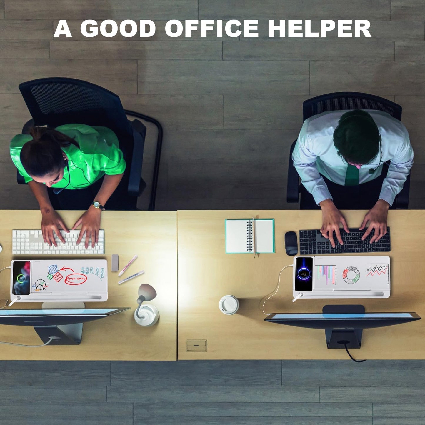 Small Glass Desktop Whiteboard Dry-Erase-Board - Computer Keyboard Stand with Wireless Charger White Board Surface Pad with Drawer, Desk Organizers with Accessories for Office, Home, School Supplies